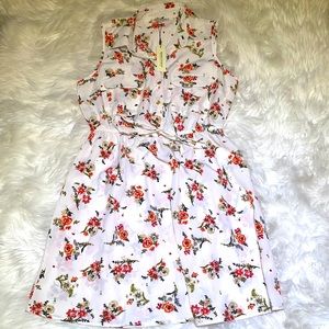 Speed control sleeveless white, orange and red floral dress